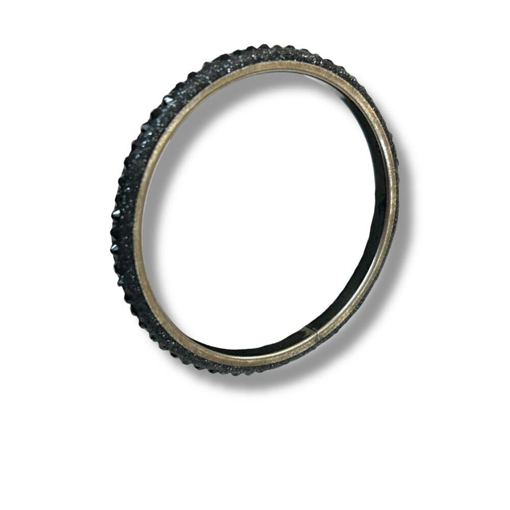 Silvertone‎ Black Sparkle Bangle Bracelet 2.25" Inside Diameter (.4"w)
